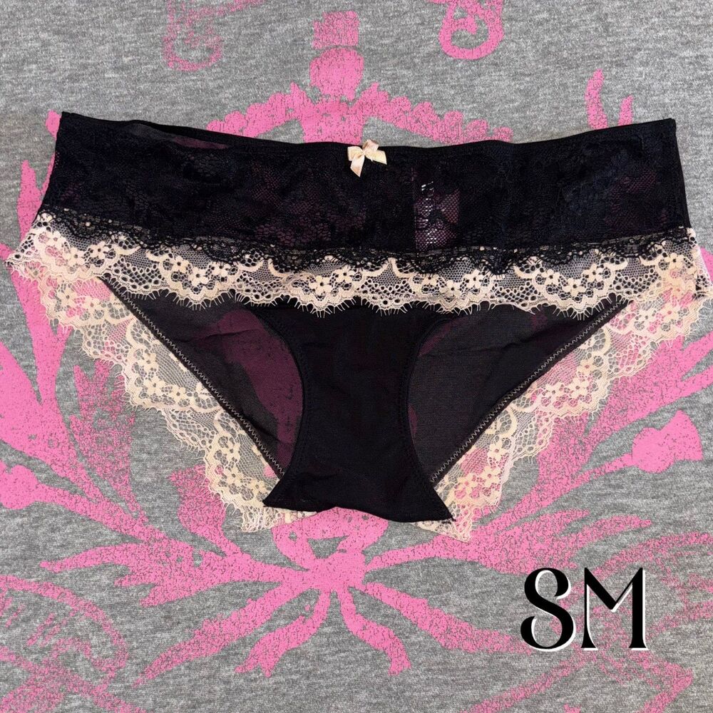 NWT New Adore Me Emanuelly Hipster Panty Pink & Black Lace Panty SM